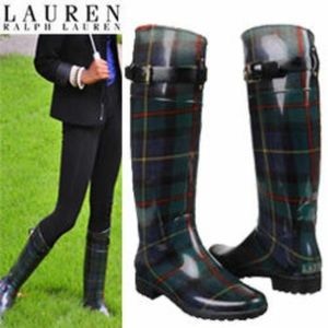 Ralph Lauren Rosalyn Plaid Rain Boots Sz 8